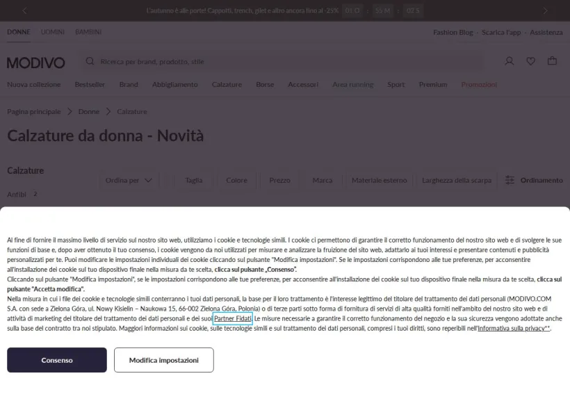 Schermata della pagina offerta di Modivo
