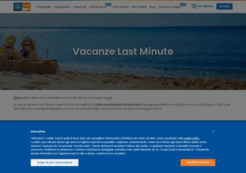 Schermata della pagina offerta di Eurospin Viaggi