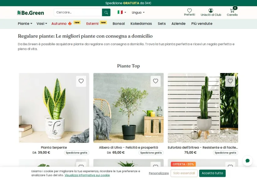 Schermata della pagina offerta di Be.Green