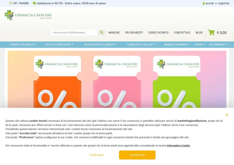 Schermata della pagina offerta di Farmacia Cavalieri 