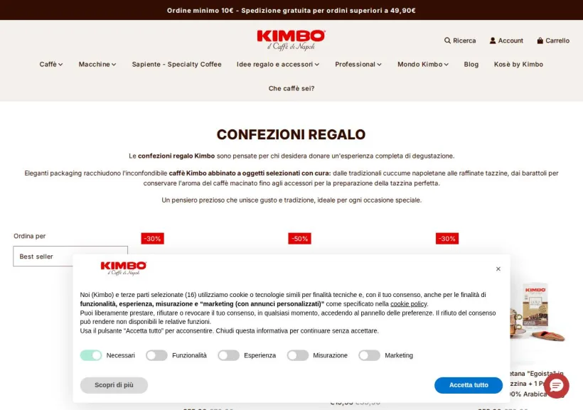 Schermata della pagina offerta di Kimbo