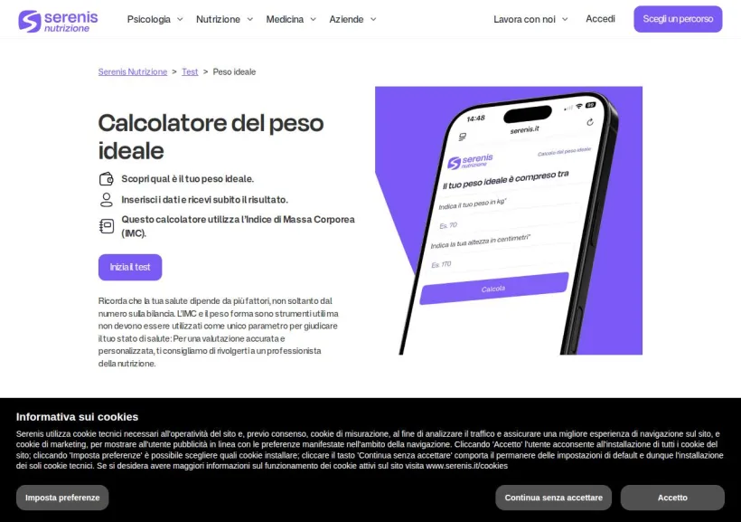 Schermata della pagina offerta di Serenis