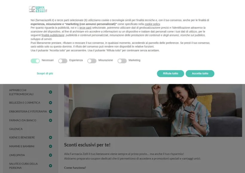 Schermata della pagina offerta di Farmacia Zelli