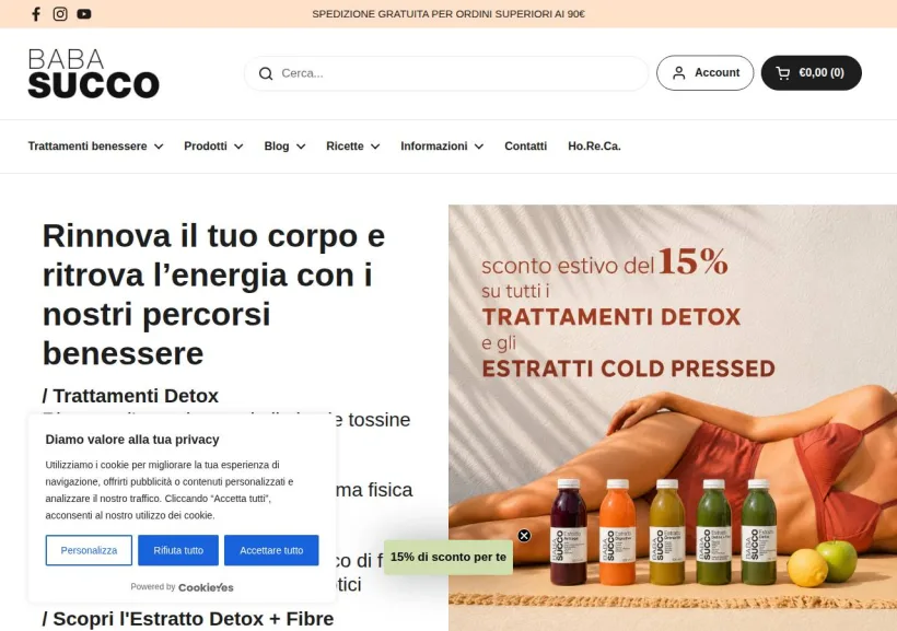 Schermata della pagina offerta di Babasucco