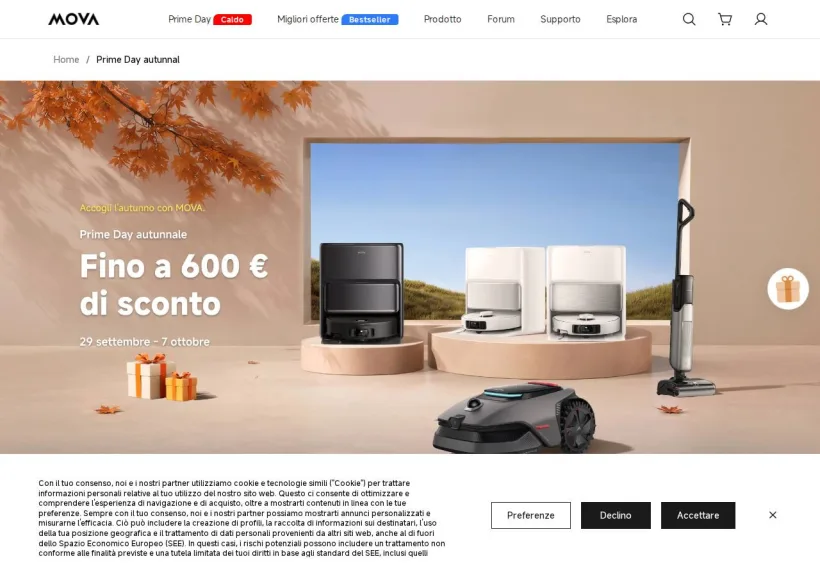 Schermata della pagina offerta di Mova