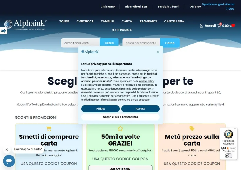 Schermata della pagina offerta di Alphaink