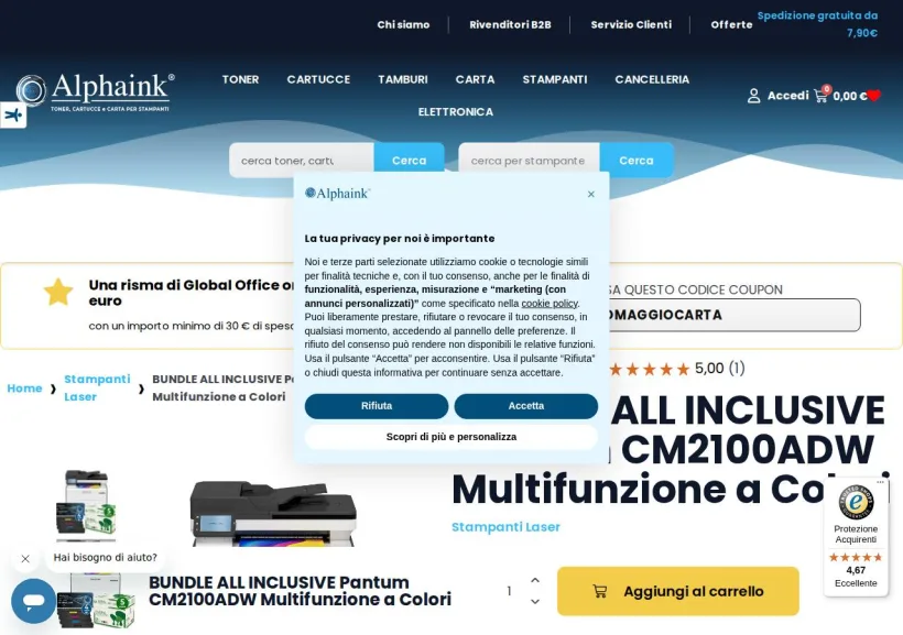 Schermata della pagina offerta di Alphaink