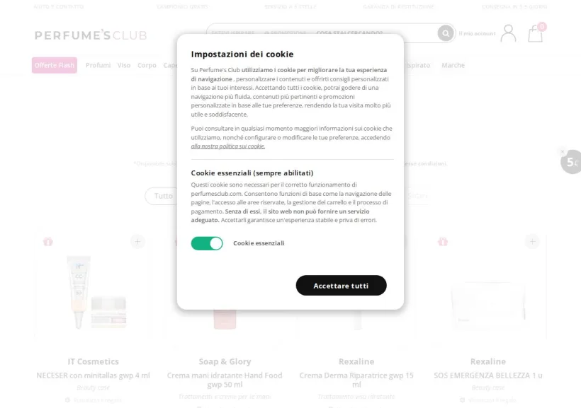 Schermata della pagina offerta di Perfume's Club