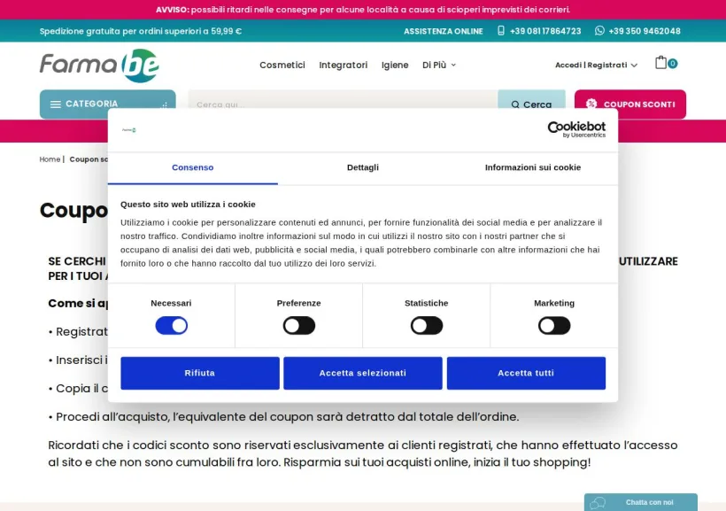 Schermata della pagina offerta di Farmabe