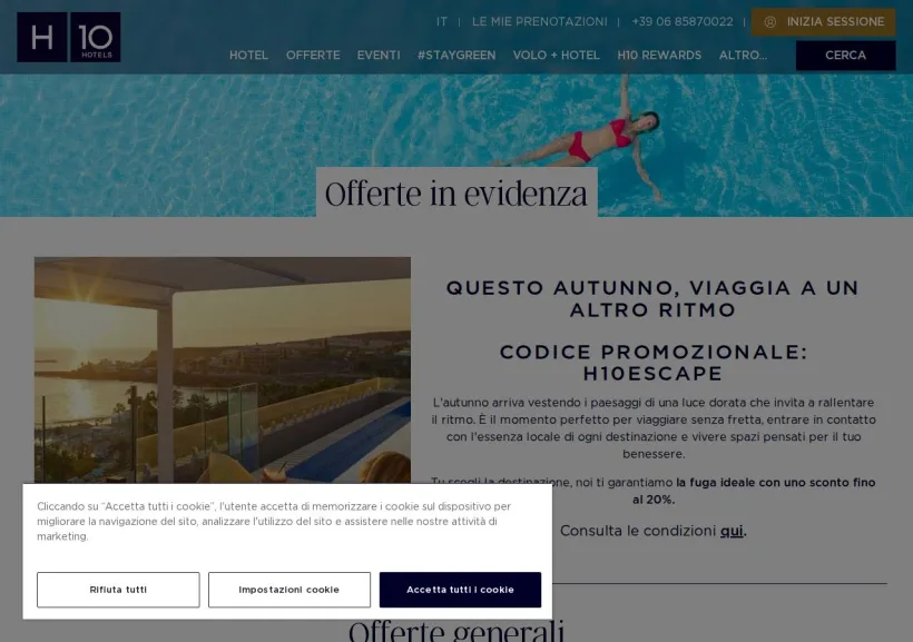 Schermata della pagina offerta di H10 Hotels