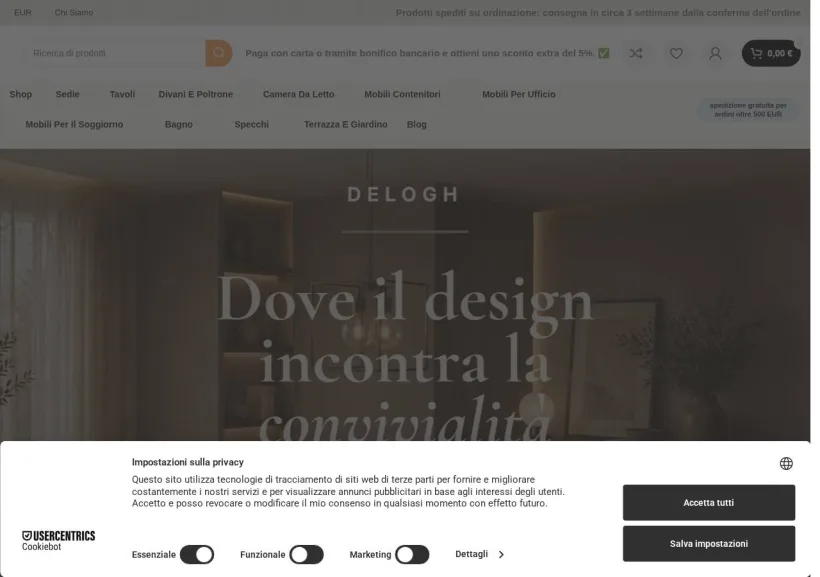 Schermata della pagina offerta di Delogh
