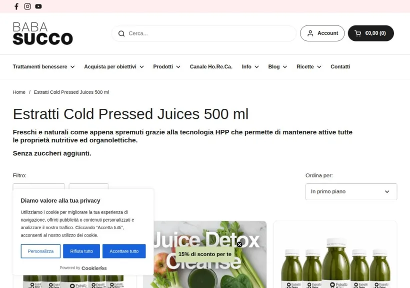 Schermata della pagina offerta di Babasucco