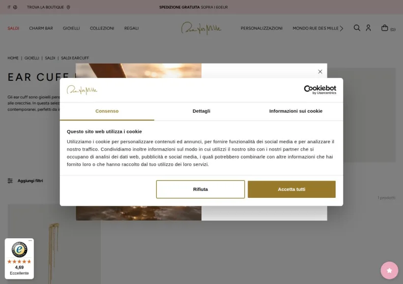 Schermata della pagina offerta di Rue des Mille