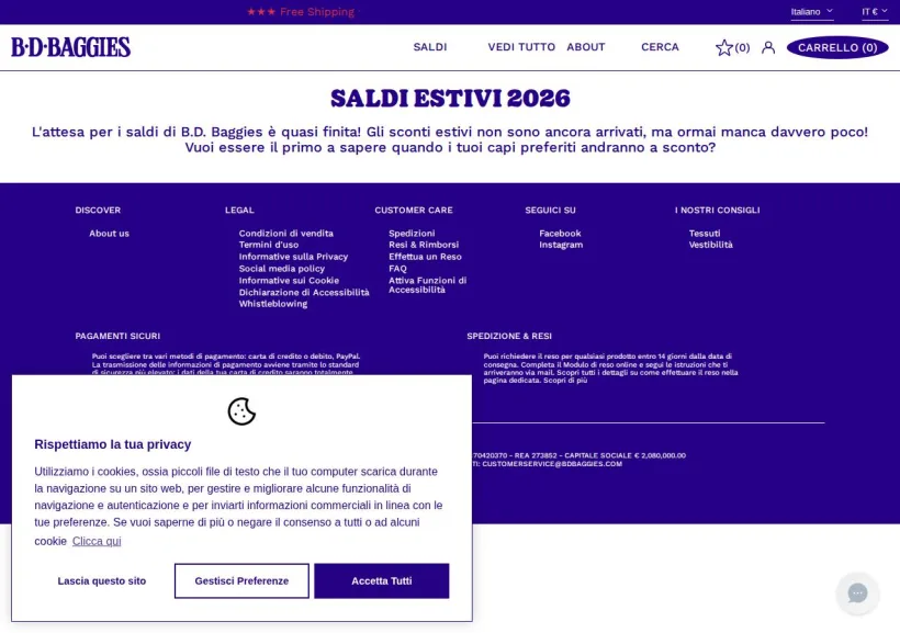 Schermata della pagina offerta di BD baggies