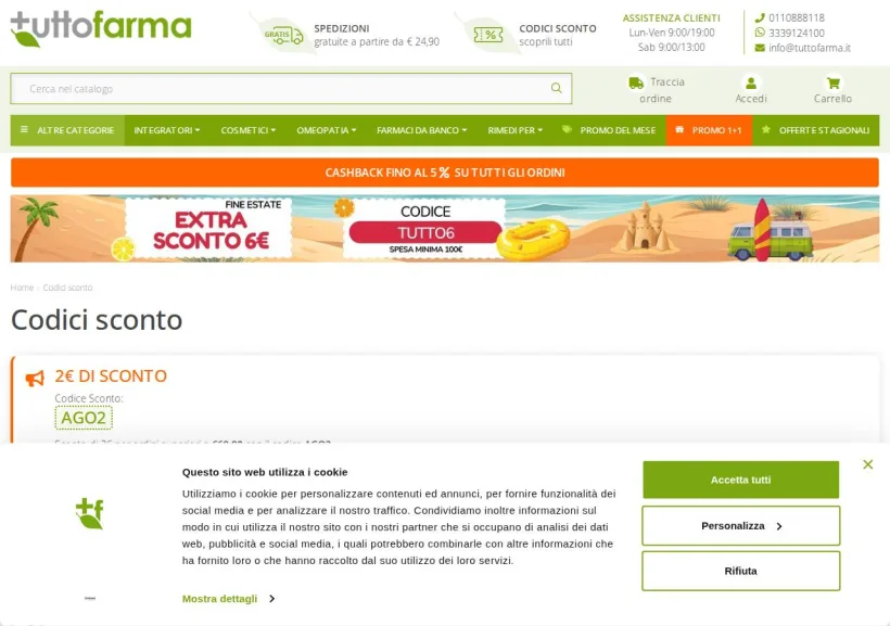 Schermata della pagina offerta di Tuttofarma