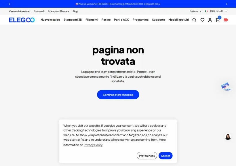 Schermata della pagina offerta di ELEGOO