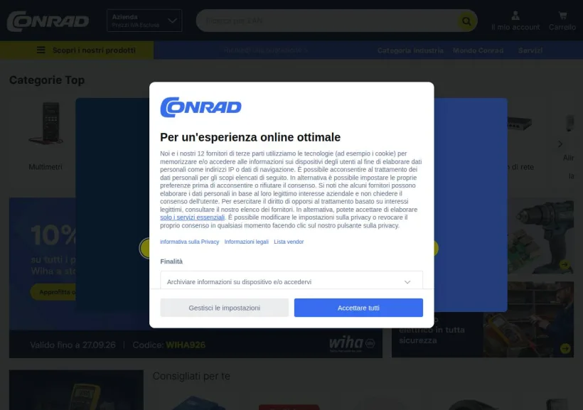 Schermata della pagina offerta di Conrad