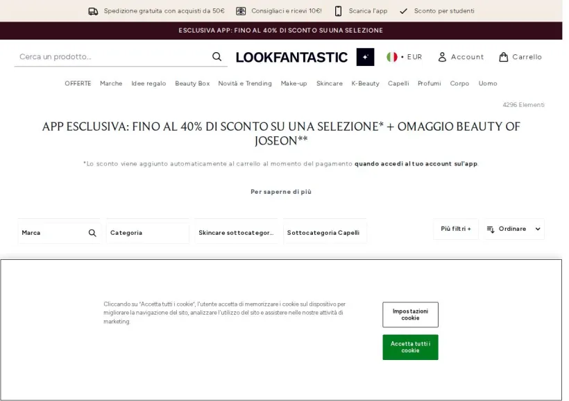 Schermata della pagina offerta di Look Fantastic