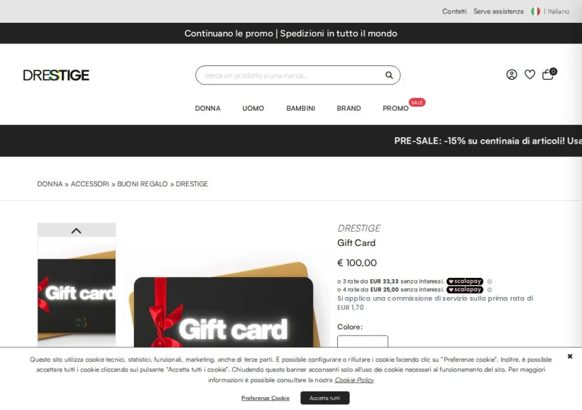 Schermata della pagina offerta di Drestige