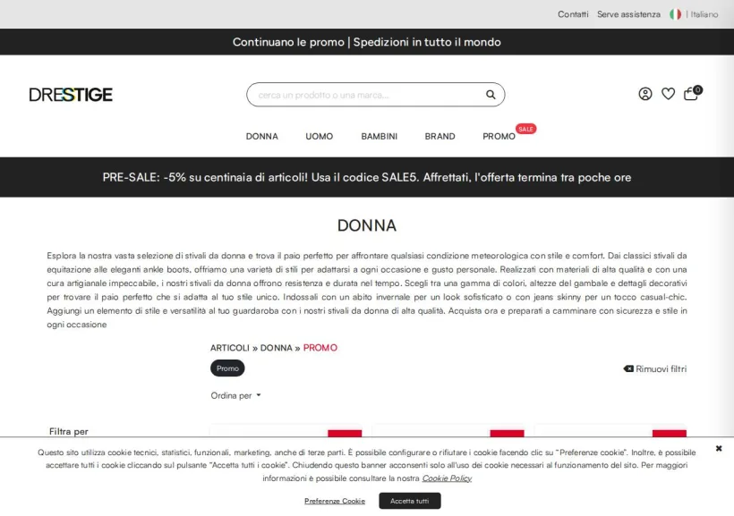 Schermata della pagina offerta di Drestige