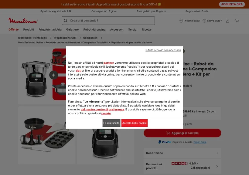 Schermata della pagina offerta di Moulinex
