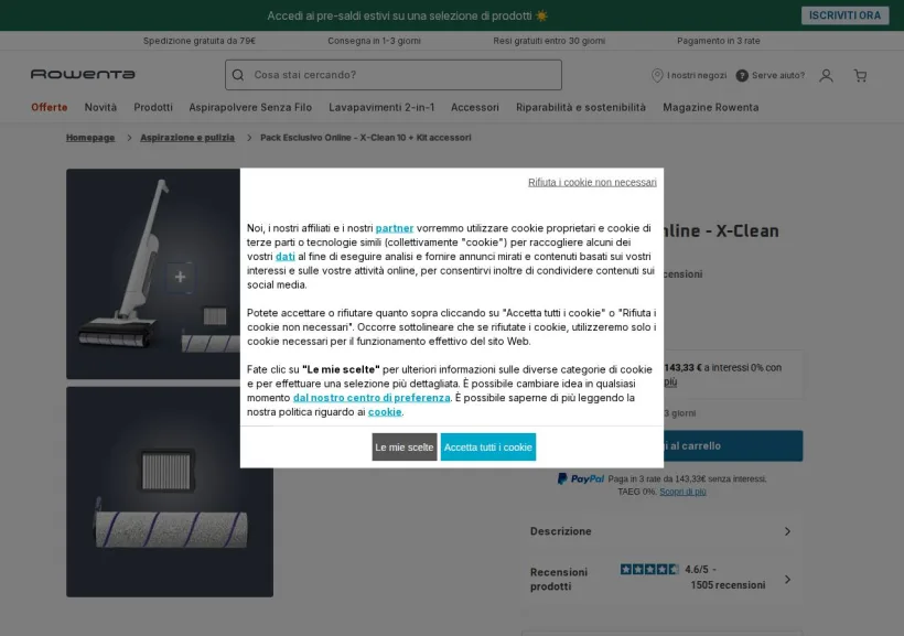 Schermata della pagina offerta di Rowenta
