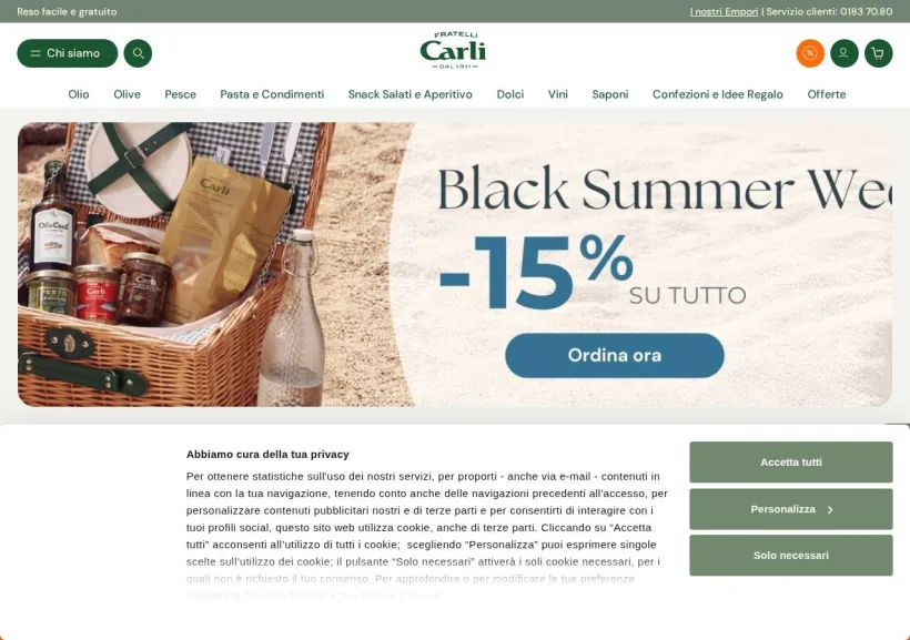 Schermata della pagina offerta di Fratelli Carli