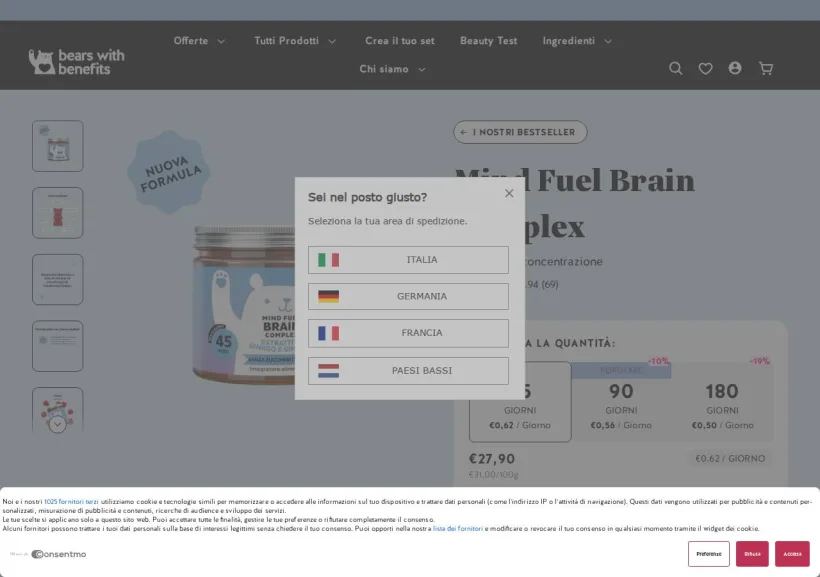 Schermata della pagina offerta di Bears with Benefits