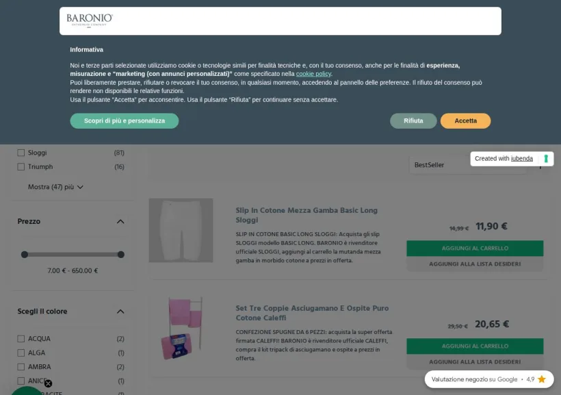 Schermata della pagina offerta di Baronionline