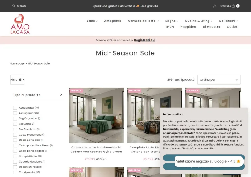 Schermata della pagina offerta di Amolacasa