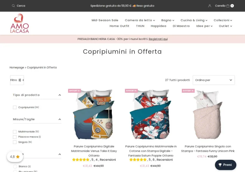 Schermata della pagina offerta di Amolacasa