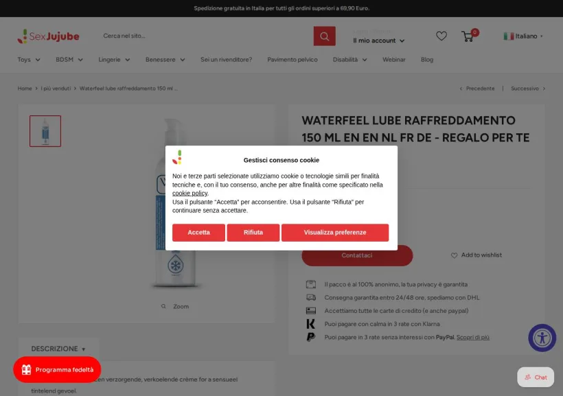 Schermata della pagina offerta di SexJujube