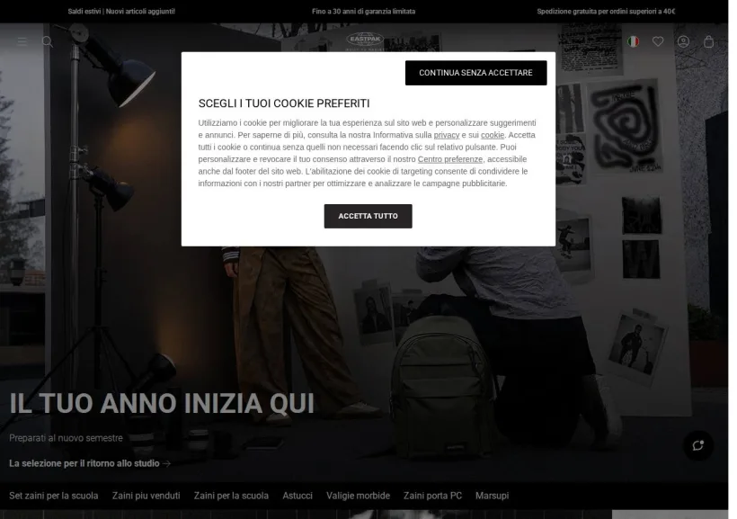 Schermata della pagina offerta di Eastpak