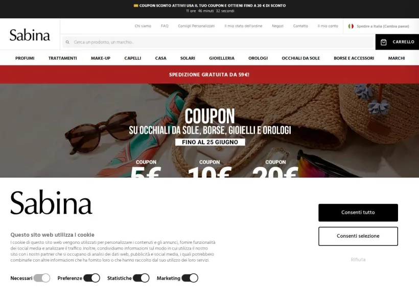 Schermata della pagina offerta di Sabina