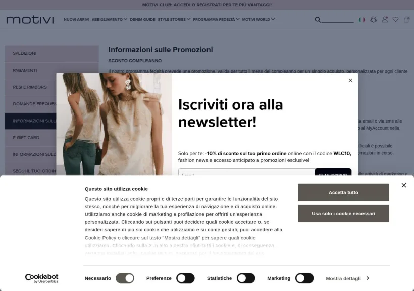 Schermata della pagina offerta di Motivi