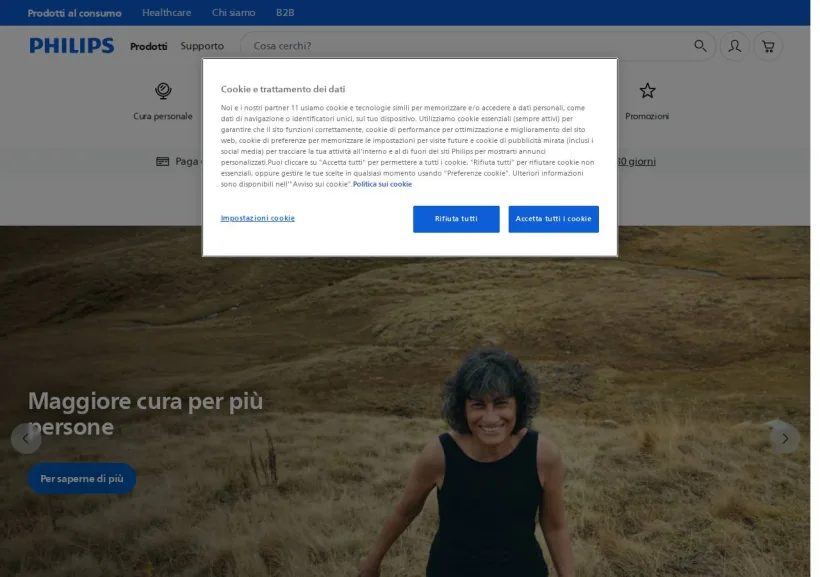 Schermata della pagina offerta di Philips