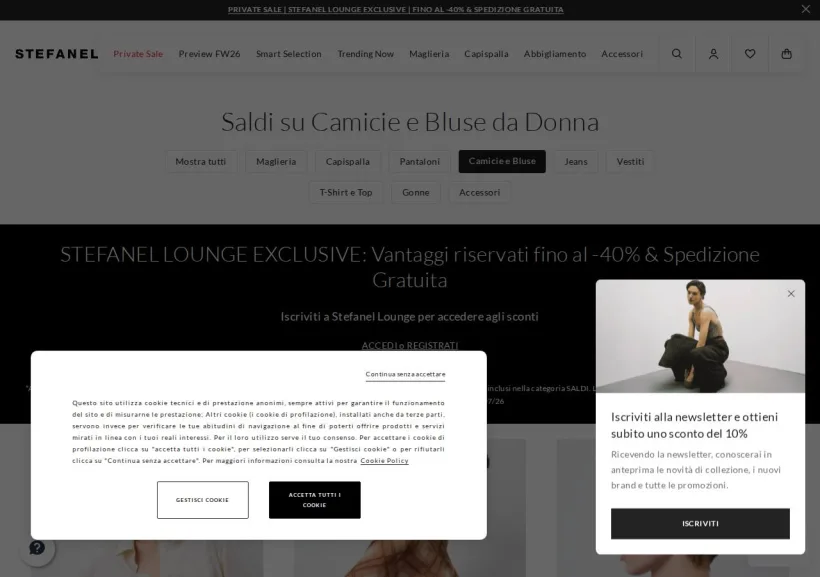 Schermata della pagina offerta di Stefanel