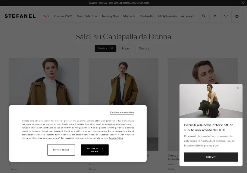 Schermata della pagina offerta di Stefanel