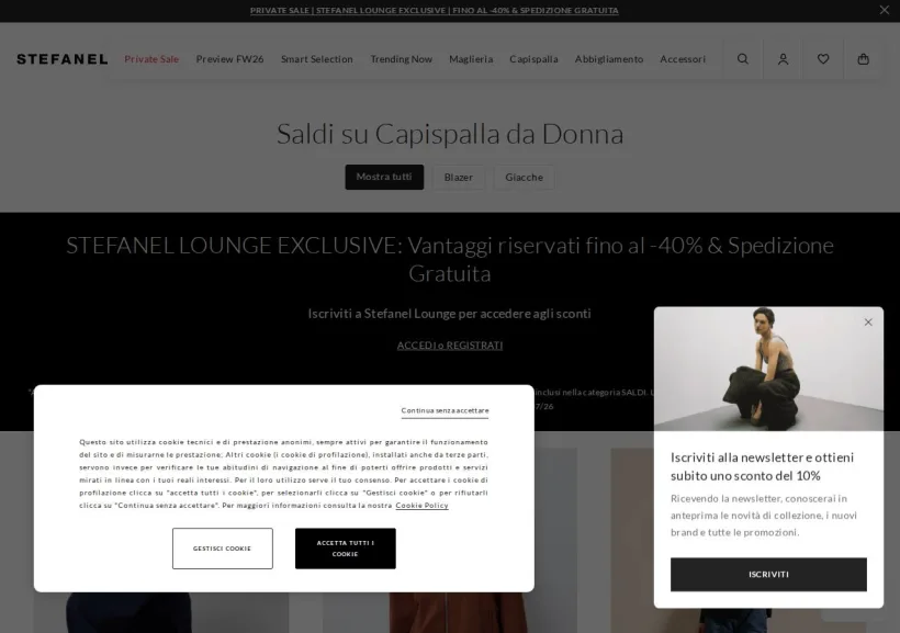 Schermata della pagina offerta di Stefanel