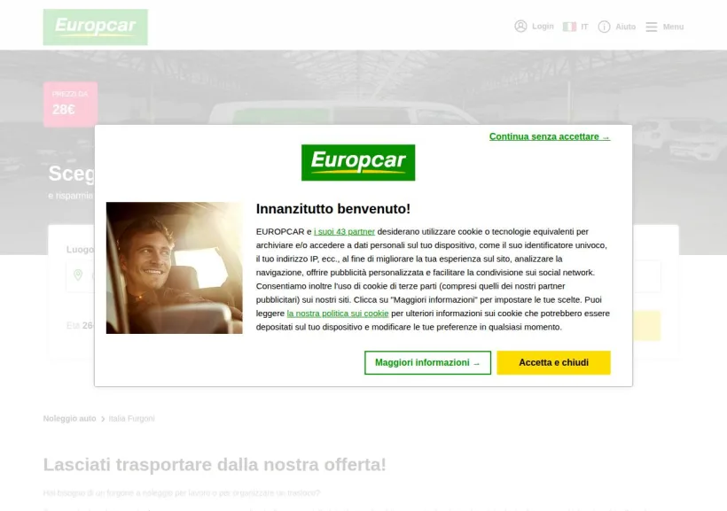 Schermata della pagina offerta di EuropCar