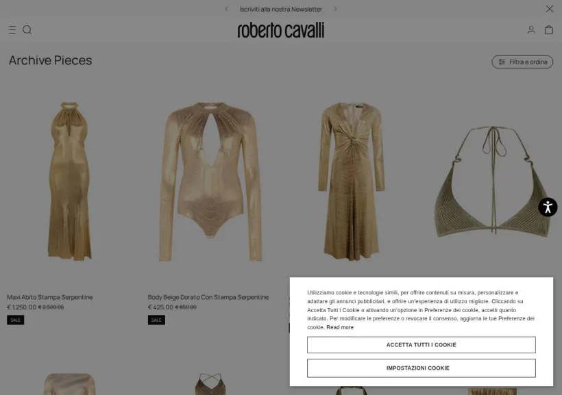 Schermata della pagina offerta di Roberto Cavalli