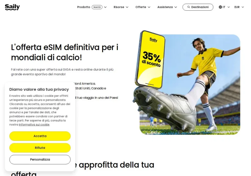 Schermata della pagina offerta di Saily