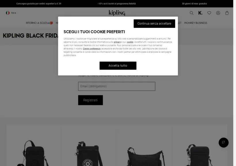 Schermata della pagina offerta di Kipling