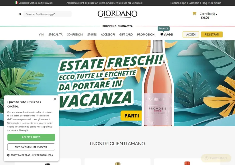 Schermata della pagina offerta di Giordano Vini