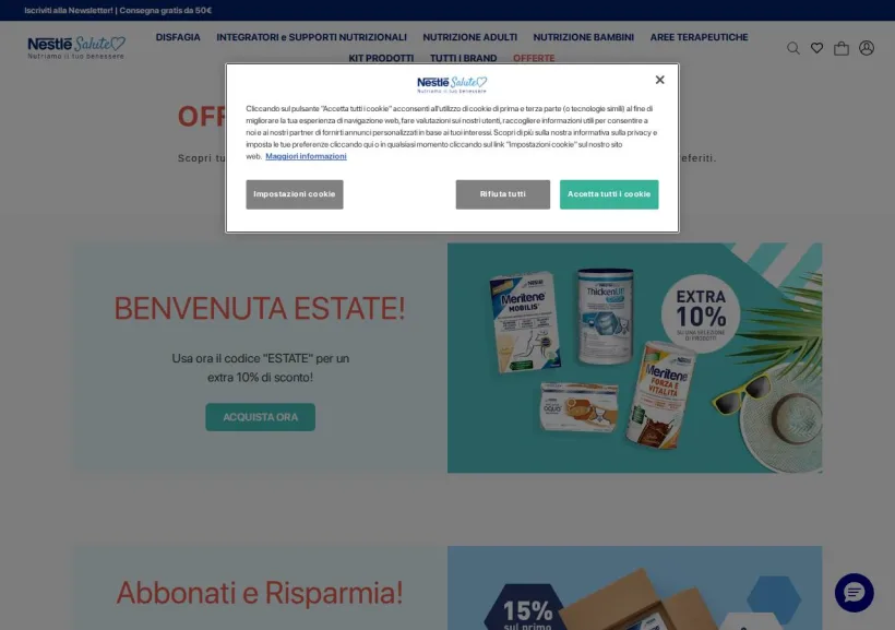 Schermata della pagina offerta di Nestlè Salute