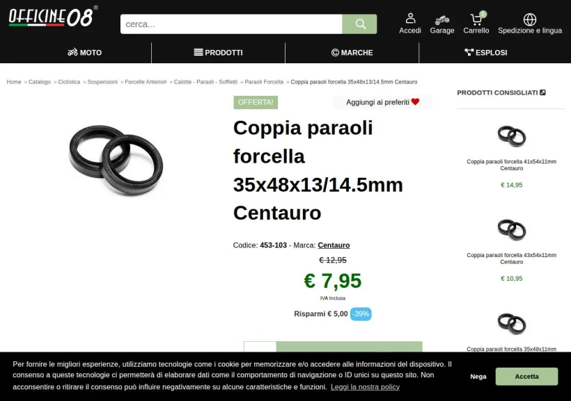 Schermata della pagina offerta di Officine 08