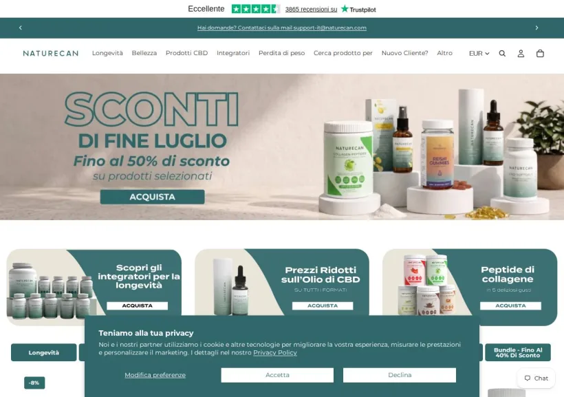 Schermata della pagina offerta di Naturecan