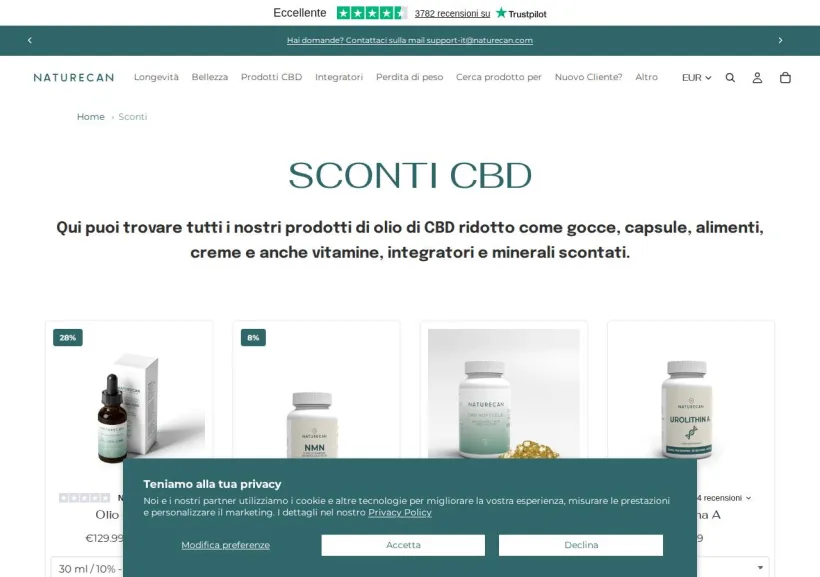 Schermata della pagina offerta di Naturecan