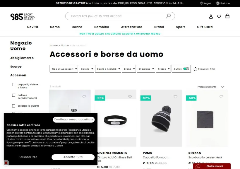 Schermata della pagina offerta di Sport85