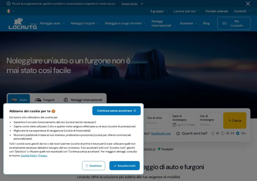 Schermata della pagina offerta di Locauto